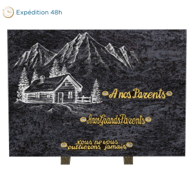Plaque rectangle sablage chalet montagnes 35x25cm