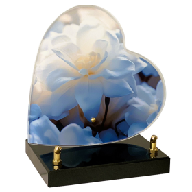 Plaque funéraire en plexiglass avec double coeur et inscription