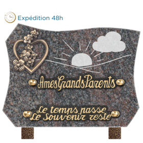 Plaque forme bronze coeur fleur gravure soleil 15x20cm