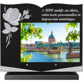 Plaque funéraire personnalisable livre avec rose 40x30cm