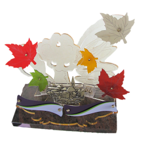 plaque funéraire en plexiglass avec motif feuilles