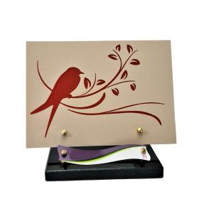 Plaque plexiglas oiseau branche 24x35cm