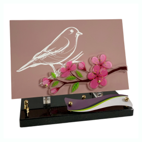 Plaque plexiglas branche moineau 22x28cm