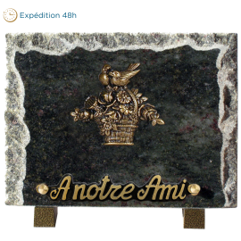 Plaque bords bruts bronze panier fleuri 15x20cm