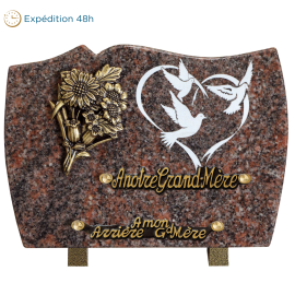 Plaque forme gravure colombes bronze bouquet 18x25cm