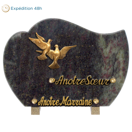 Plaque forme arrondie bronze 2 colombes 18x25cm