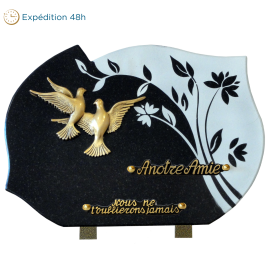 Plaque forme gravure fleur bronze colombes 25x35cm