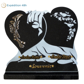 Plaque double coeur gravure oiseau bronze arum 35x45cm