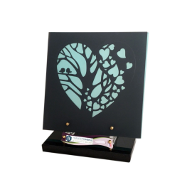 Plaque funéraire en plexiglass avec double coeur et inscription