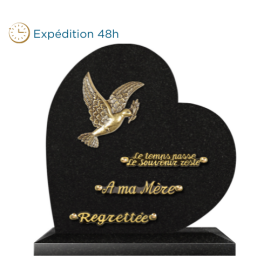 Plaque coeur bronze colombe feuillage 30x30cm 