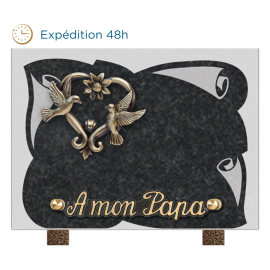 Plaque gravure parchemin bronze coeur colombes 15x20cm