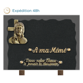 Plaque bords bruts bronze croix Jesus 18x25cm