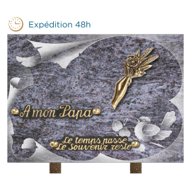Plaque gravure oiseau bronze main épis de blé 20x30cm