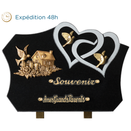 Plaque forme gravure coeur bronze maison colombes 25x35cm