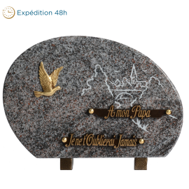 Plaque ronde gravure village bronze colombe 20x30cm