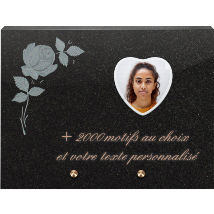 Plaque funéraire personnalisable rectangle avec rose 40x30cm