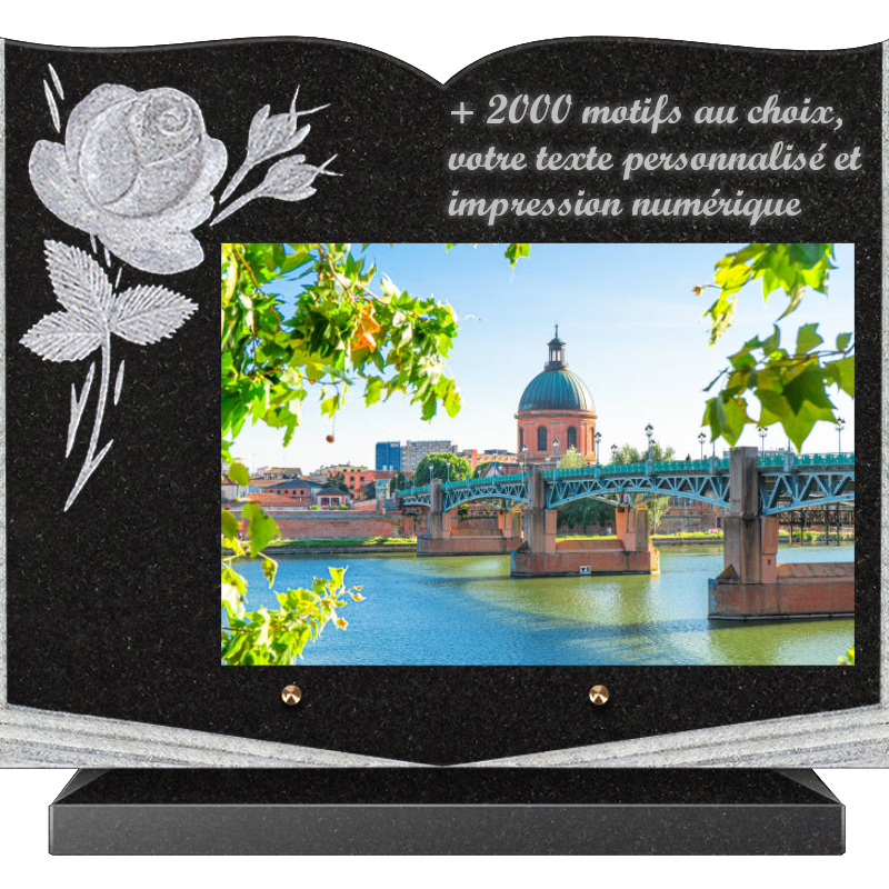 Plaque funéraire personnalisable livre avec rose 40x30cm